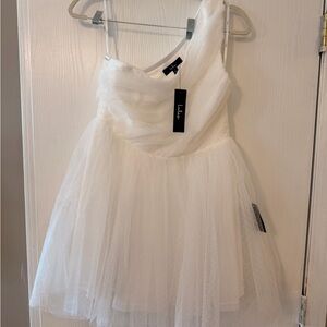 Lulus One Shoulder White Tulle Dress